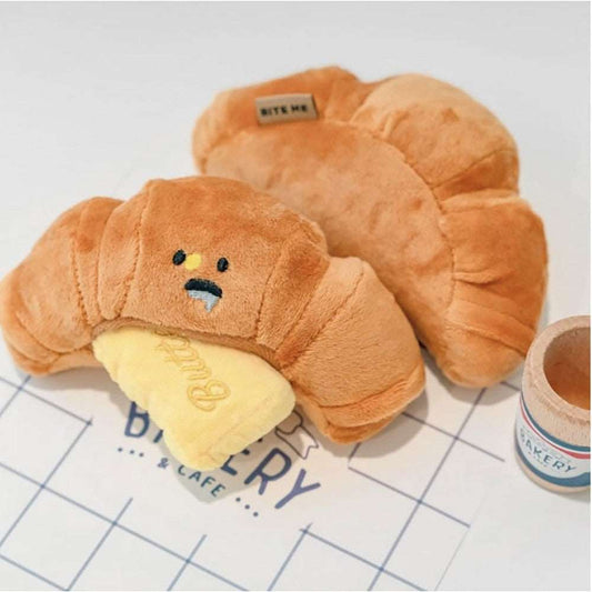 Kingdompet Soft Plush Funny Dog Squeaky Toy Bread Butter Bite Resistant Puppy Interactive Toys