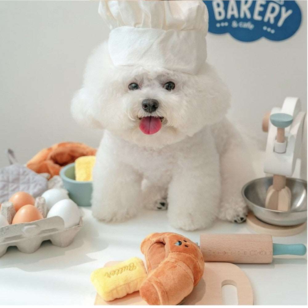Kingdompet Soft Plush Funny Dog Squeaky Toy Bread Butter Bite Resistant Puppy Interactive Toys