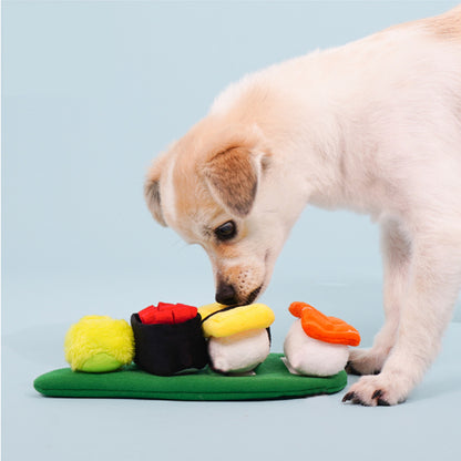 Kingdompet Sushi Set Squeaky Toys Hidden Food Nosework Plush Pet Toy