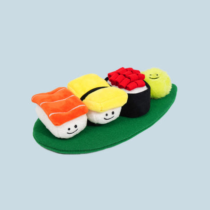 Kingdompet Sushi Set Squeaky Toys Hidden Food Nosework Plush Pet Toy