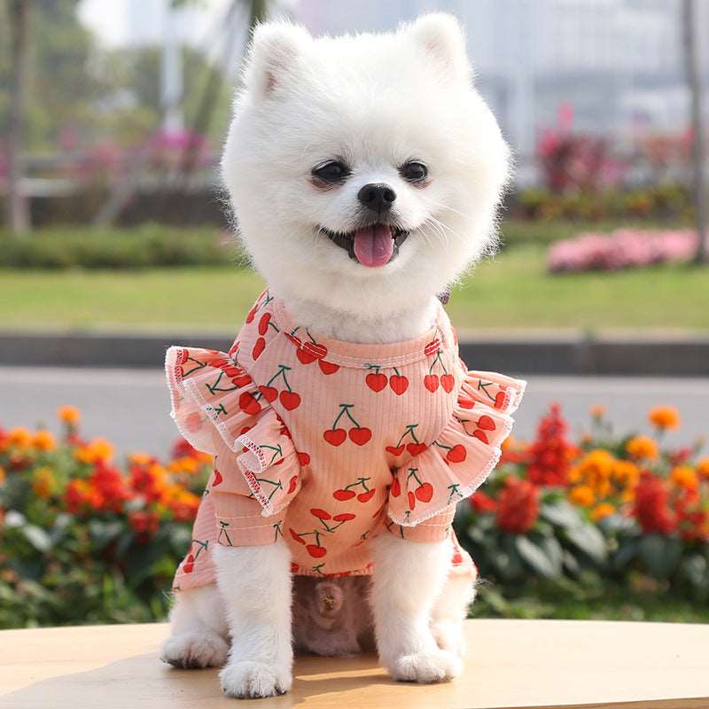 Cute Cherry Print Dog Dresses for Small Medium  Dogs